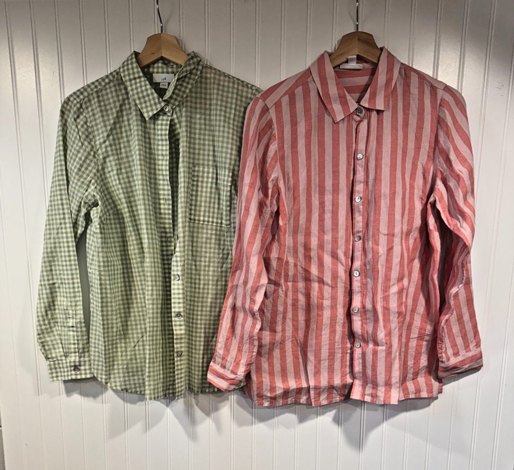 J. Jill Button Up Tops Women's Small 100% Cotton/ 100% Linen, Gingham Stripes